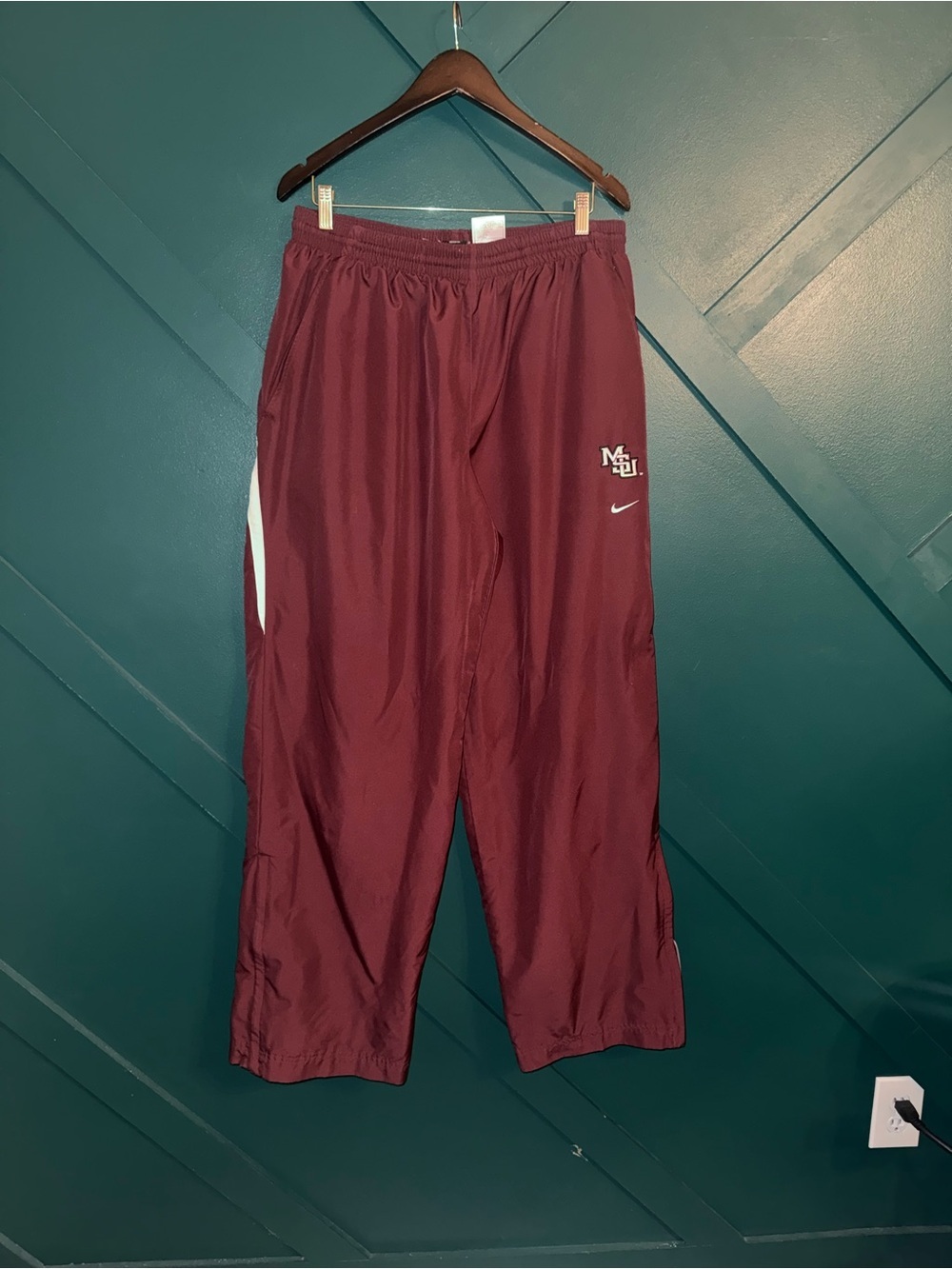 Nike MSU Maroon Track Pants with White Swoosh Windbreaker